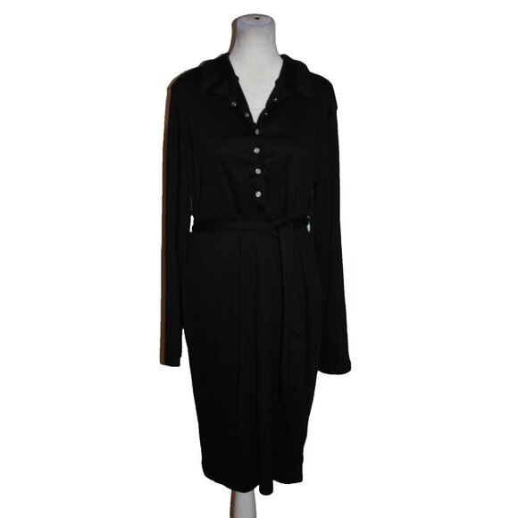 Enzo Fleur Women’s Ribbed Knit Dress Plus Size 2XL Black Collared Button NEW - Picture 1 of 2